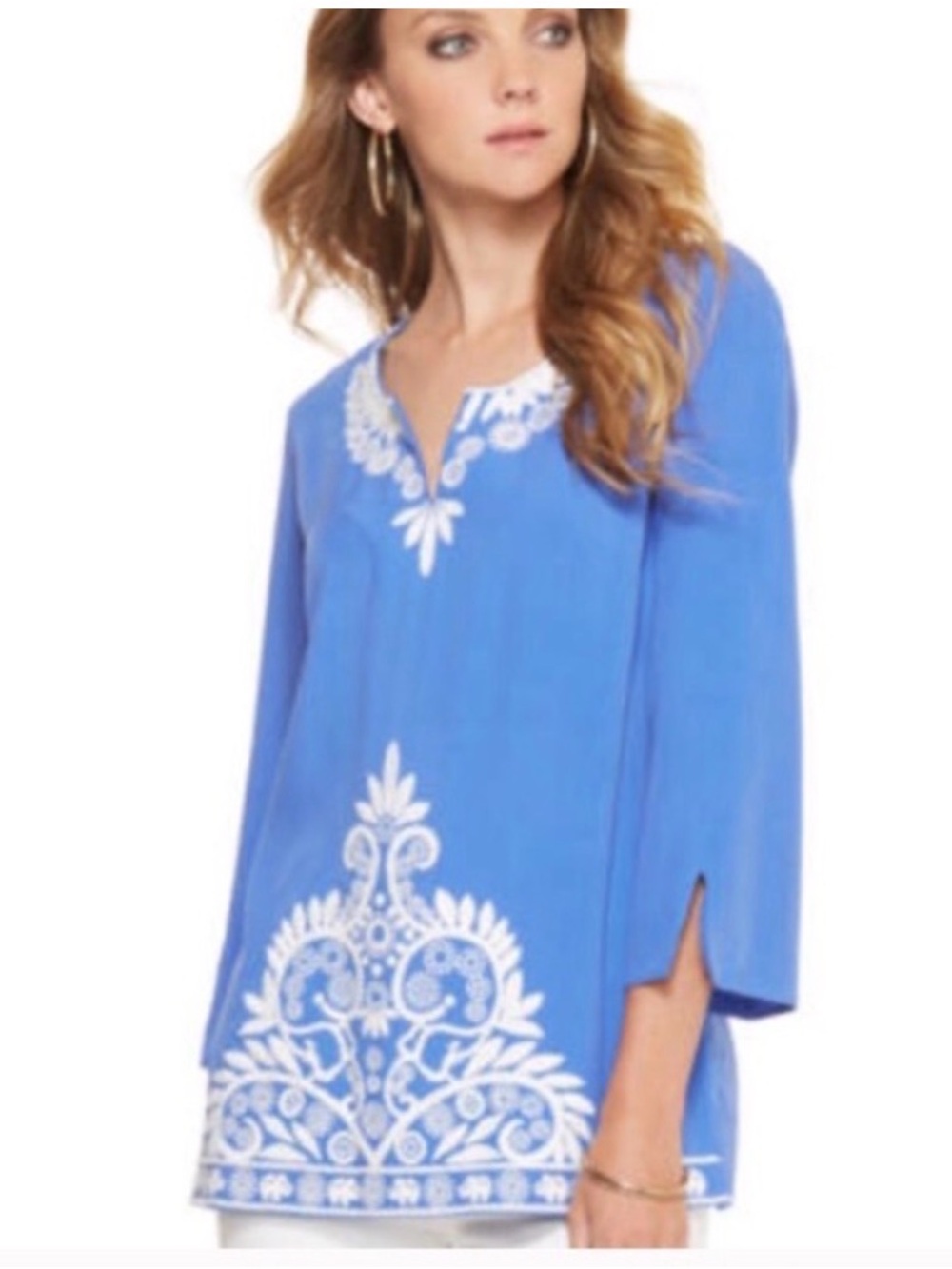 Lilly Pulitzer Blue Tunic with White Embroidery